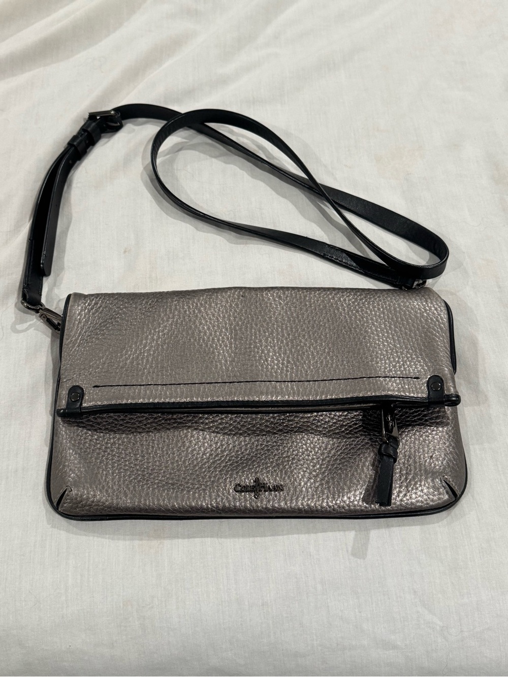 Cole Haan Metallic Pewter Crossbody with Black Trim